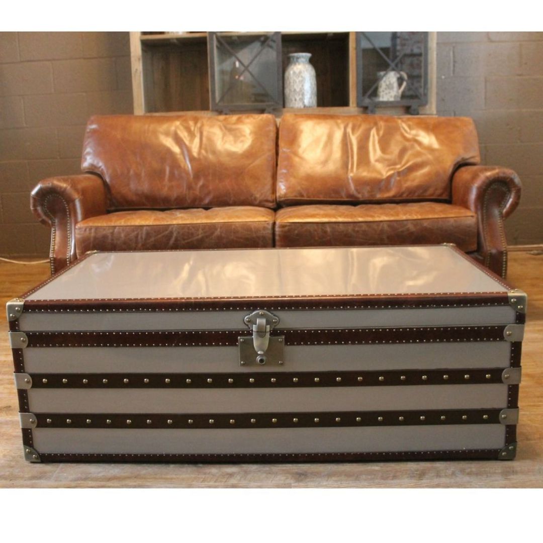 Stainless Steel & Leather Trunk 122cm image 8